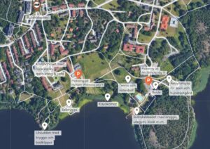 Karta över strandområdet i Stora Sköndal.